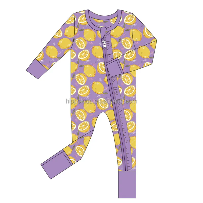 Nijlpaard Kids Custom Bamboe Pyjama Bloemenvruchten Pasgeboren Baby Zippy Twee Manieren Een Stuk Katoenen Ruche Vouw Over Cover Romper