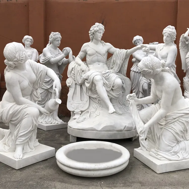 Personalizzato grande famoso stile francese ghigliottone marmo bianco Apollo e statue di MUSES