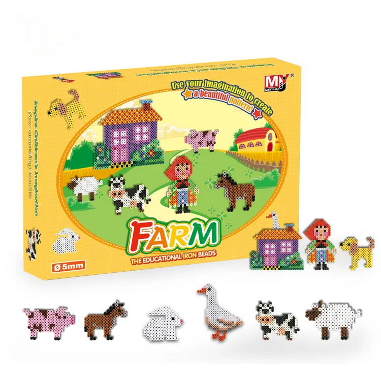 Prodotti caldi giocattoli educativi per bambini perline con fusibile da 5mm modelli animali divertente farm hama beads kit artigianale fai-da-te