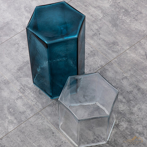 Factory Wholesale Luxury Empty Gradient Hexagonal Octagonal <strong>Glass</strong> <strong>Edge</strong> Coffee Side <strong>Table</strong> Art Decoration - Product Image 4