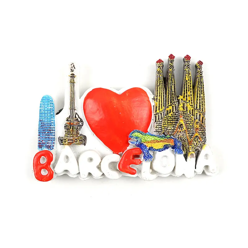 Lembrança do turista da espanha eu amo a barcelona, lembrança de lembrança 3d de resina personalizada, presentes promocionais de geladeira, praia do mar