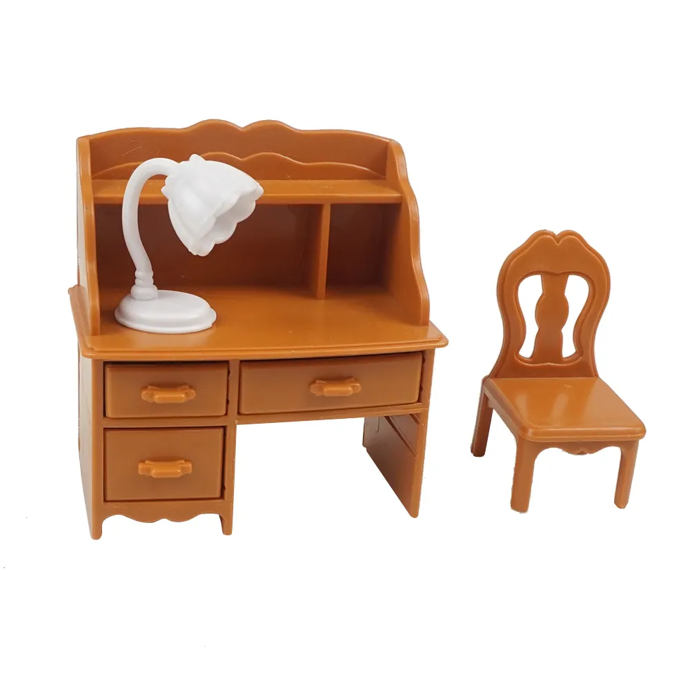 Casa de bonecas mini modelo de móveis, 3 pçs, mesa de diy, estudo, cenário, conjunto, lâmpada de cadeira para boneca elf