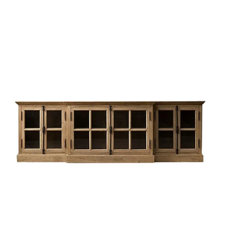 Puertas de vidrio de estilo clásico francés, soporte de TV de madera para sala de estar, vitrinas de vidrio y vino