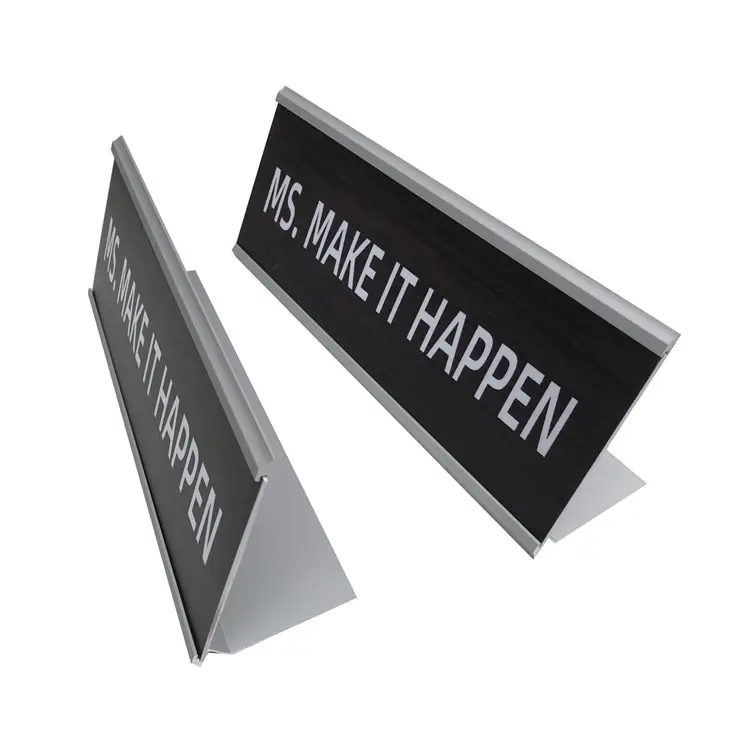 Ms. Make it happen-Soporte de aluminio plateado, placa de nombre de oficina