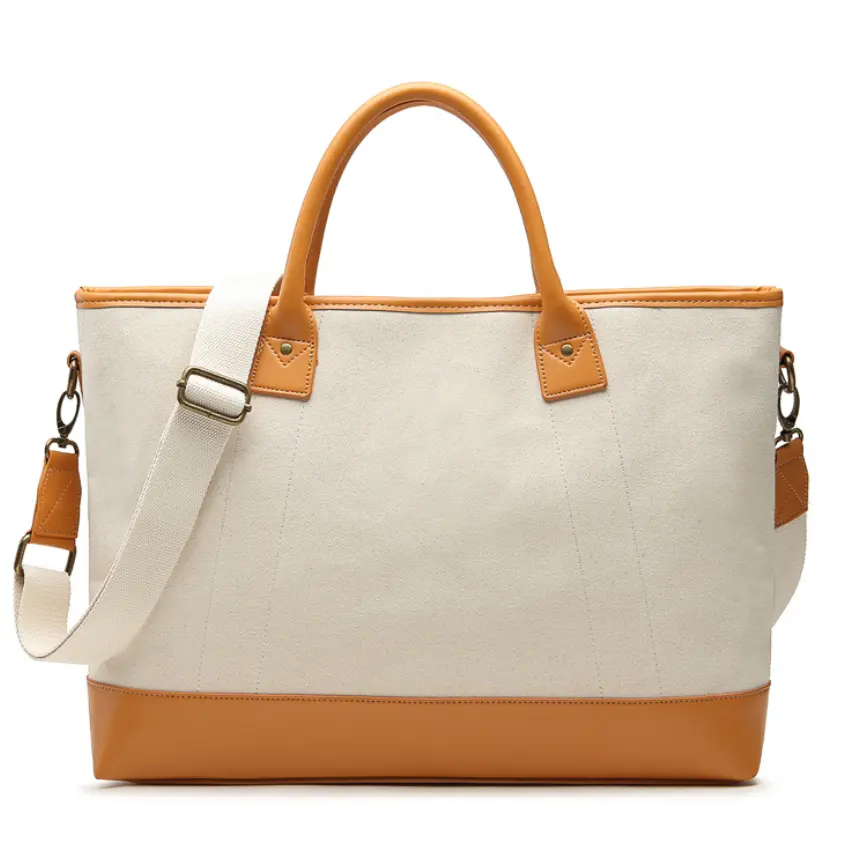PremiumキャンバスMarket Tote Bag With豊富なItalian小石革Handle