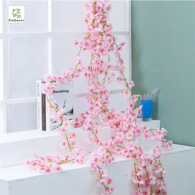 Wholesale 180CM Artificial Cherry Blossom Flower String Flowers Garland Sakura Vine White Pink For Wedding Hanging Decoration