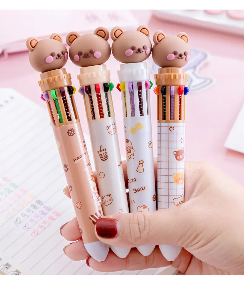 크리 에이 티브 편지지 만화 곰 사용자 정의 컬러 플라스틱 펜 로고 인쇄 10 1 여러 가지 빛깔의 볼펜