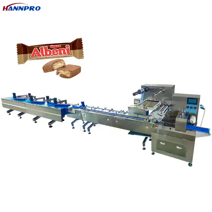 HANNPRO yatay çerez kraker otomatik sıralama paketleme makinesi yüksek hızlı çikolata bar paketleme hattı
