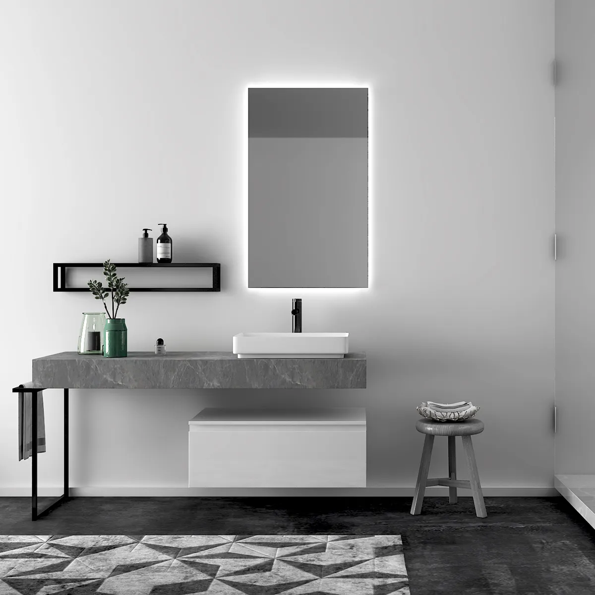 Imite — meuble de lavabo avec miroir, nouveau design de luxe moderne, en grain de bois, armoire de salle de bains, meuble de lavabo