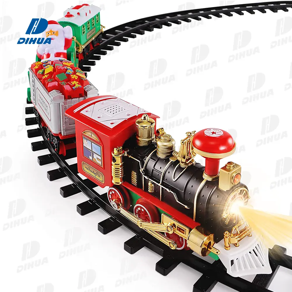Christmas Tail Truck Train Electric Railway Train Set Toy, Battery Operated Play Train Set with Lights and Sounds