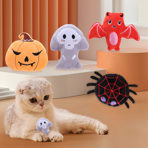 Juguete interactivo caliente de Halloween lindo material de felpa relleno de hierba gatera hacer extraño jack-o '-linterna araña fantasma forma gato masticar juguete