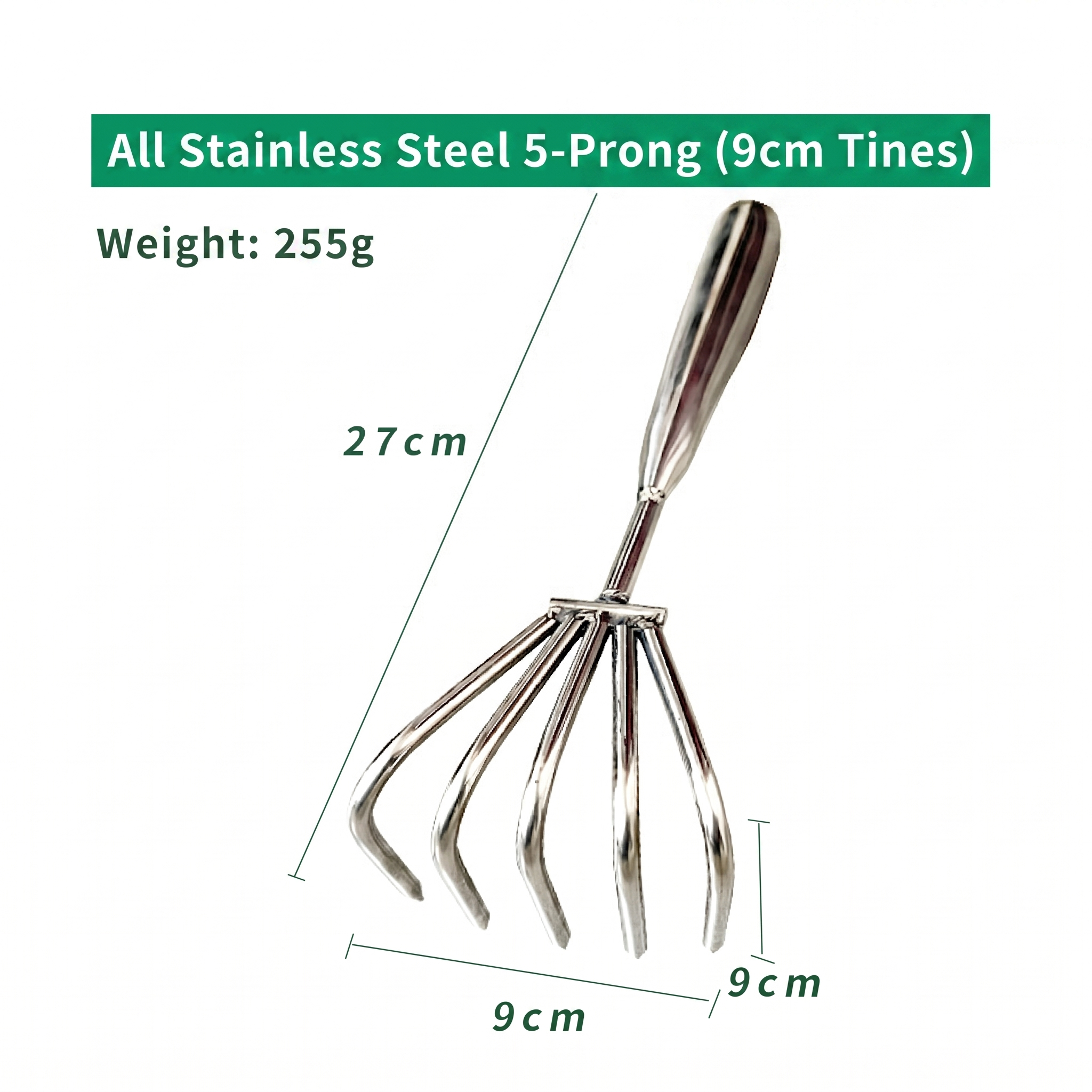 All stainless steel five teeth 9cm rake