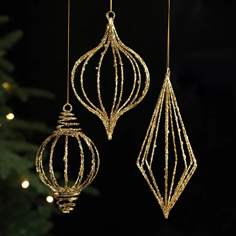 휴일 장식을 위한 새로운 크리스마스 트리 금 매달려 공 철 중공 오각형 모양 펜던트