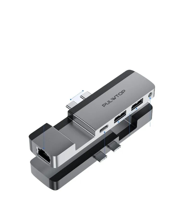 Pulwtop ฮับแยกข้อมูล5 IN 2ชนิด C, อะแดปเตอร์3.0 USB 5พอร์ต mini USB ฮับ Type C สำหรับ Mac hd. Mi 4K OUT CARD