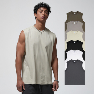 クイックドライポリエステルコットンニットタンクトップ男性用カスタムロゴ付き夏ルーズデザインノースリーブTシャツスポーツベスト