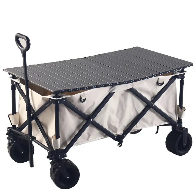Fábrica al por mayor personalizado al aire libre de neumáticos anchos plegable utilidad playa plegable carrito de camping con mesa