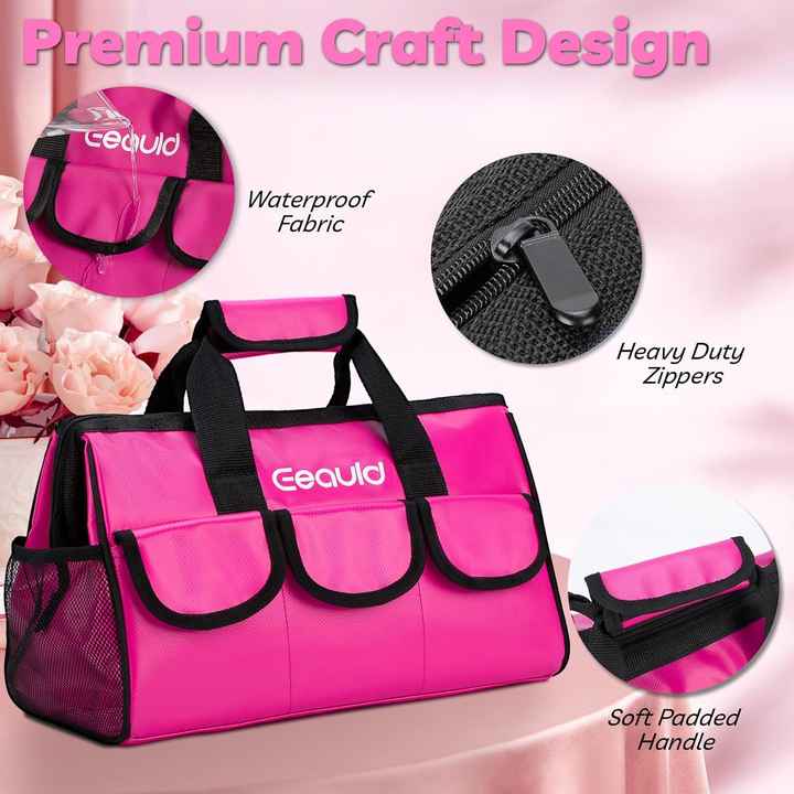 Pink Tool Bag for Women 14 Inch Portable Tool Organizers for Electrician Mechanic Craftsman Carpenter
