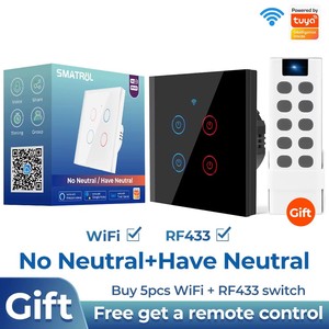 Tuya WiFi Touch Smart Switch Licht ohne Neutral draht Glaswand EU Zwei-Wege-Steuerung 220V Timer für Alexa Google Home - Product Image 2