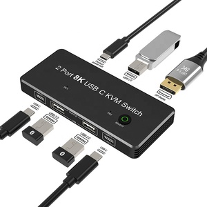 2端口类型C usb-c KVM交换机坞站USB C显示端口USB 2.0输出4K 60Hz 8K 30Hz - Product Image 1