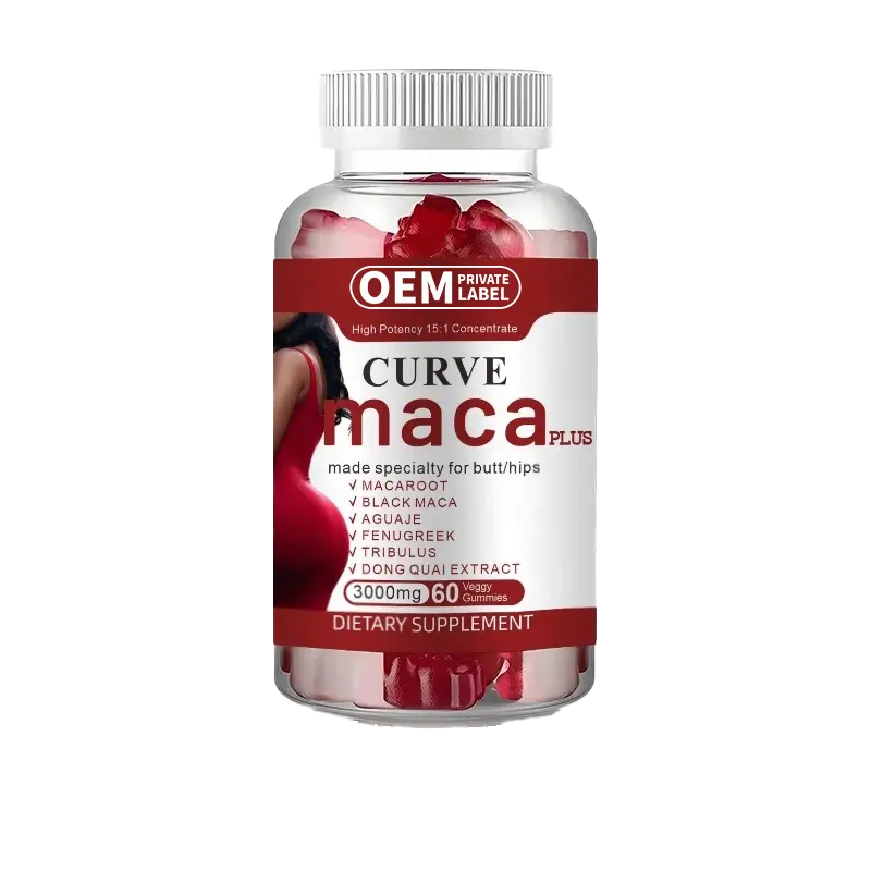 OEM Curve Maca PLUS gummies 3000มก. ทำขึ้นเป็นพิเศษสำหรับผลิตภัณฑ์เสริมอาหารเข้มข้น15:1ก้น/สะโพกประสิทธิภาพสูง