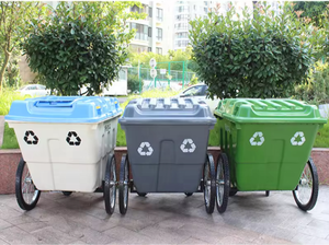 Carro de basura móvil de cuatro ruedas de plástico de 400 litros, contenedores de almacenamiento, cubo de basura de plástico, revestimiento de polvo, plástico Rectangular para exteriores - Product Image 3