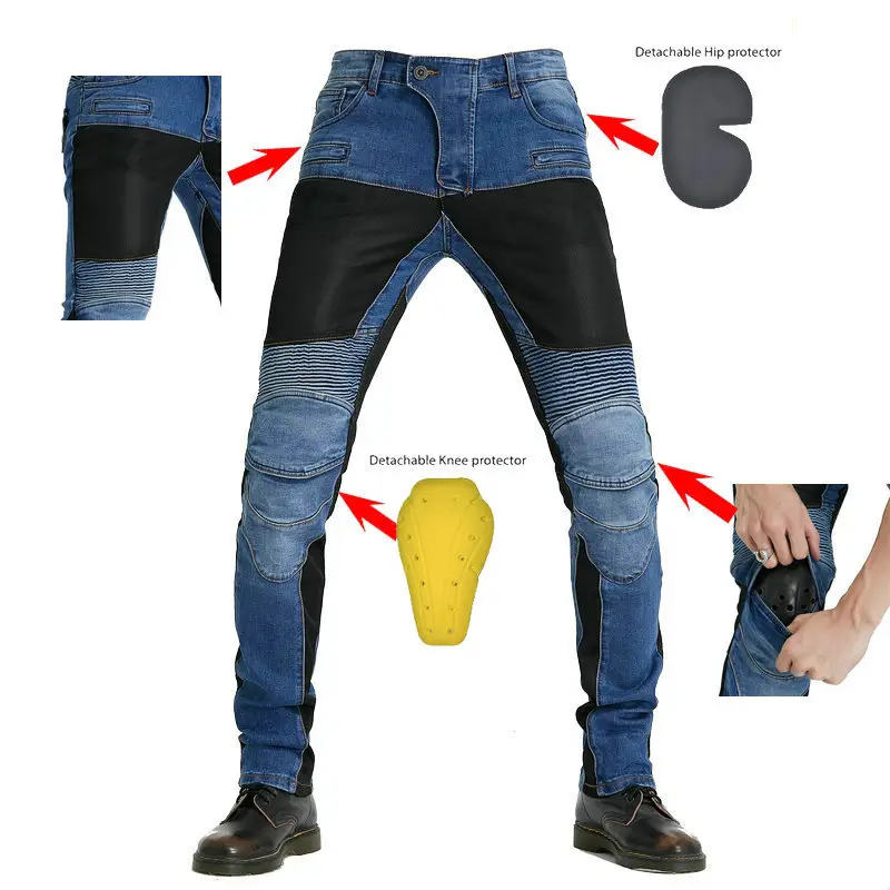 Pantalones vaqueros anticaída para motociclista, equipo de carreras, de malla, para verano