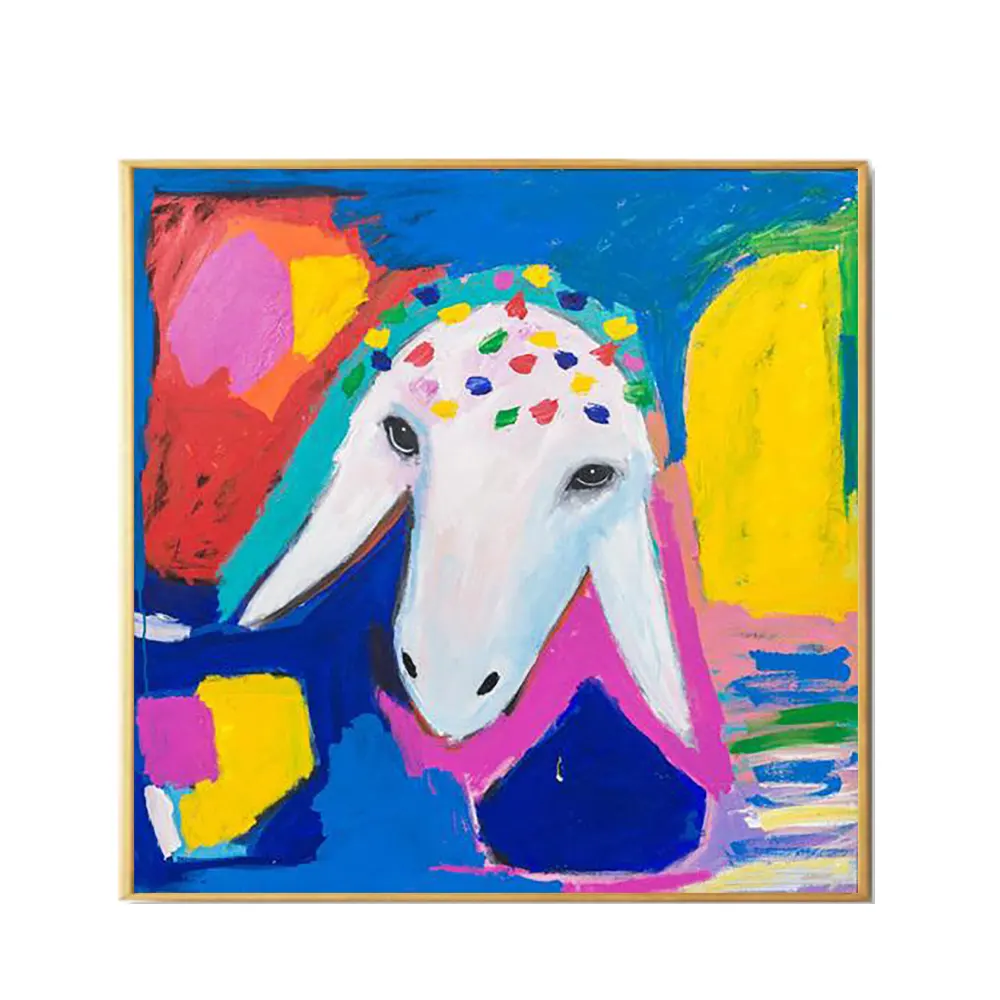 手作りの有名な絵画M.Kadishmanリビングルームの装飾のためのアートワーク絵画手描きの色羊動物キャンバス絵画