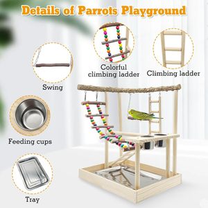 4 Lagen Grote Vogelspeeltuin: 32 "H Houten Papegaai Speelstand Gymstokje Voor Parkieten, Tortelduifjes, Conure, Kleine En Middelgrote Vogels - Product Image 2