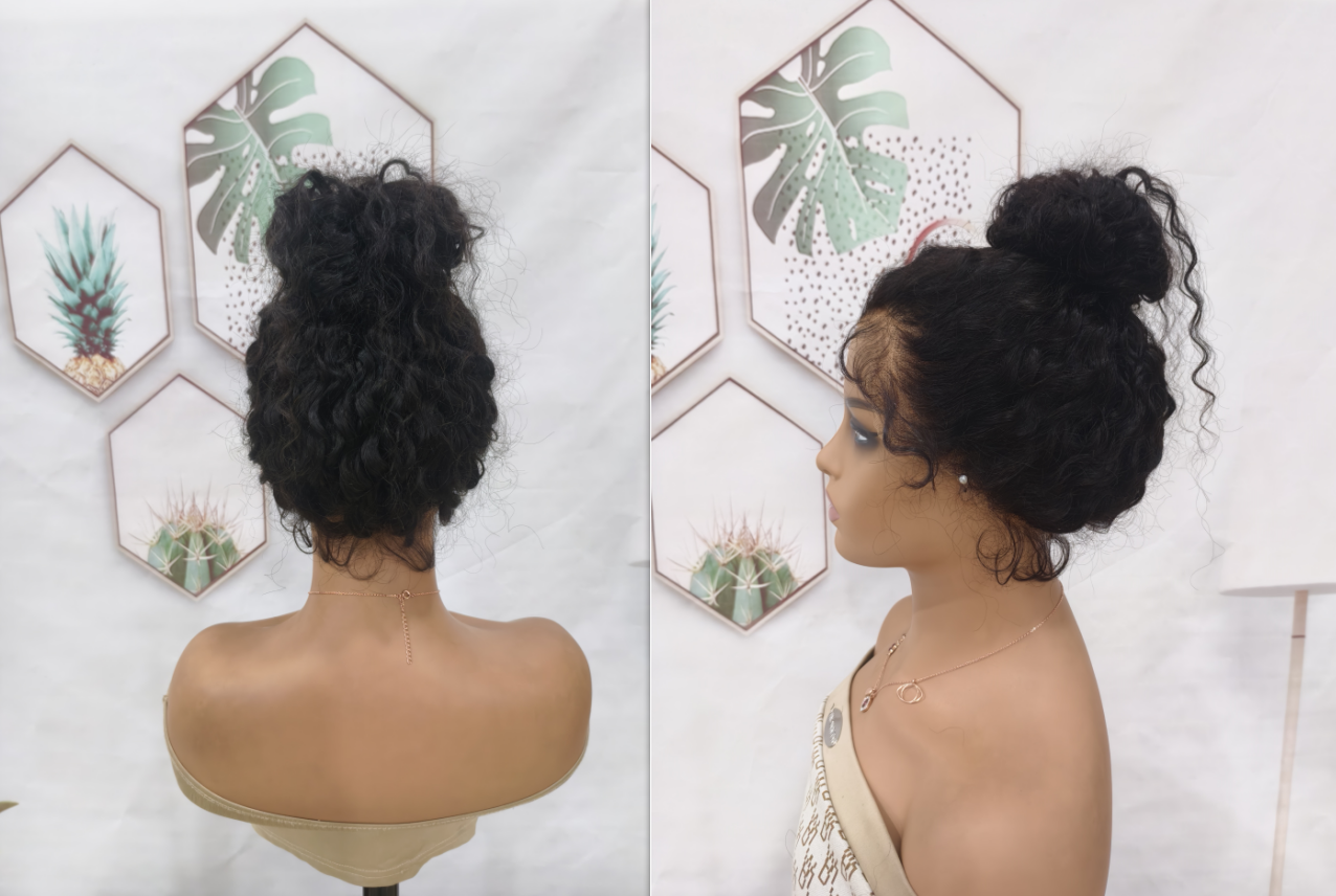Perruque 360 lace sans colle, ondulée effet "water wave"