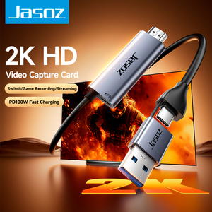 Jasoz 3,0 USB/Tipo-C Cable de captura de video dual para entrada HDMI macho 4K/30Hz Salida 1080p/60Hz PD100W Fuente de alimentación Transmisión de video - Product Image 2