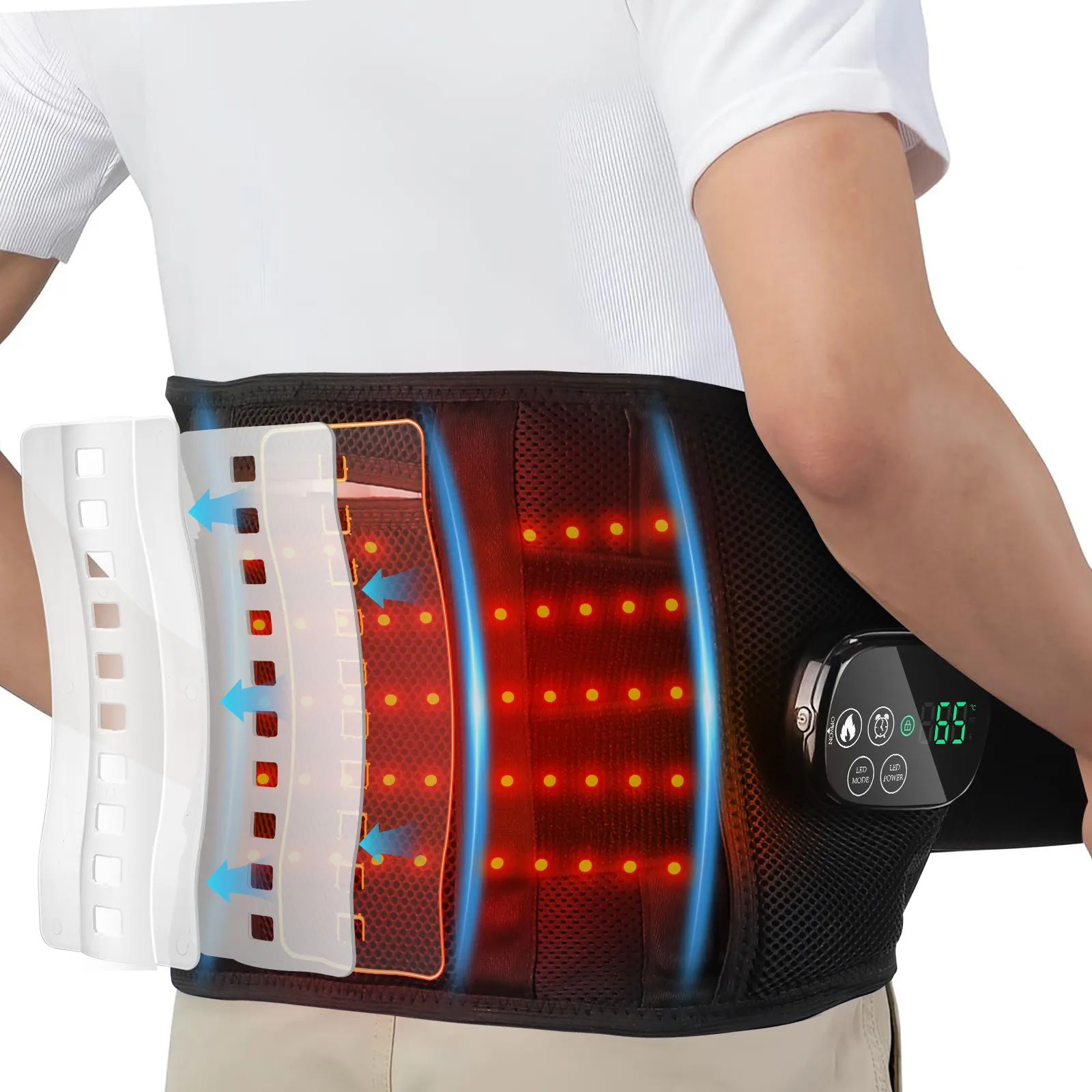 Terapia de calor inalámbrica 660nm 850nm Terapia de luz roja infrarroja cercana Cinturón de masaje de soporte de cintura para aliviar el dolor lumbar de espalda