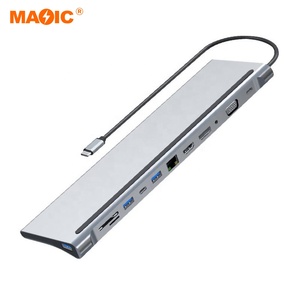 12 En 1 Usb Hub 4K HDMI DP Vga Rj45 Ethernet SD TF PD Usb 3,0 Hub Tipo C USB C Hub Estación de acoplamiento para computadora portátil - Product Image 1