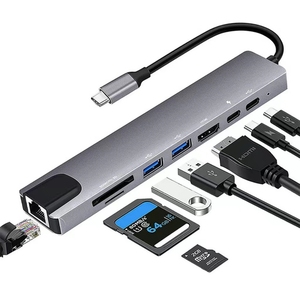 Factory Explosion Aluminum Alloy Type-c Eight-in-one Expansion Dock USB 3.0 <strong>HUB</strong> <strong>Network</strong> Port <strong>Computer</strong> Splitter - Product Image 1