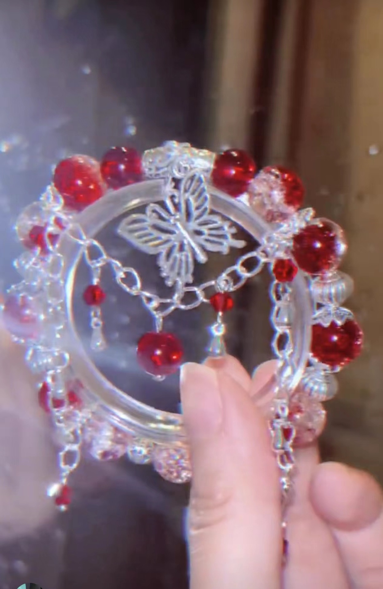 Beware Flower Red Water Drop Butterfly Pulsera