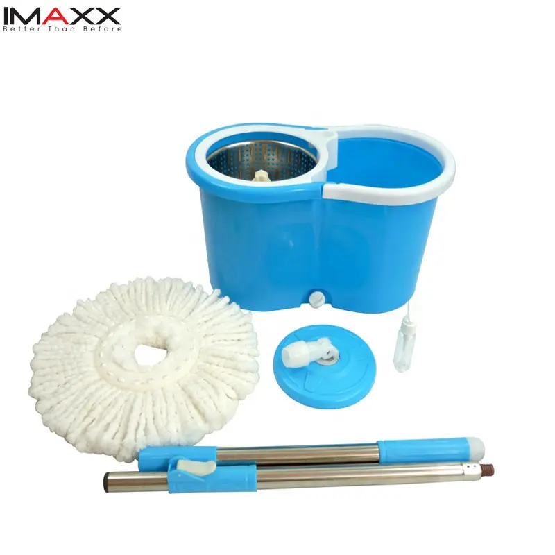 IMAXXスーパー脱水360スピンマジックモップセット長方形プラスチックヘッド、スチールハンドルとポール付き便利なフロアクリーニング