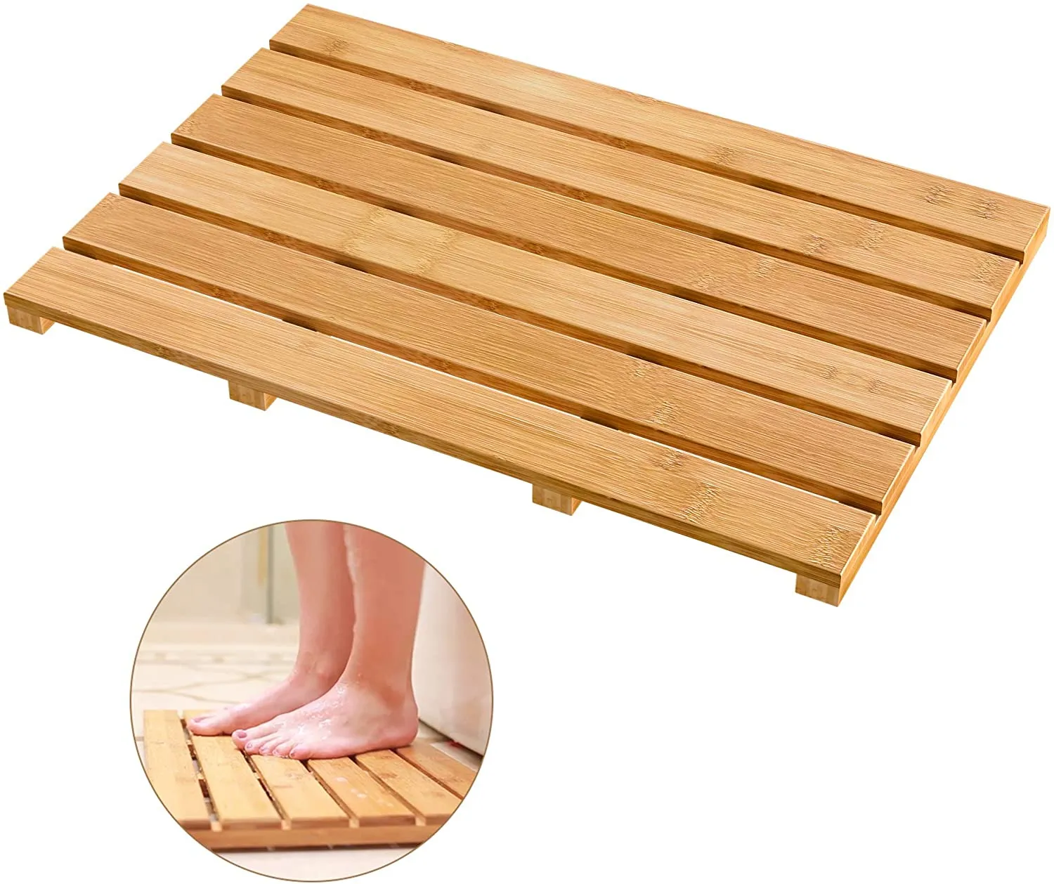 Bath Mats for Luxury Shower - Non-Slip Bamboo Sturdy Water Proof Bathroom Floor Carpet for Indoor or Outdoor Use