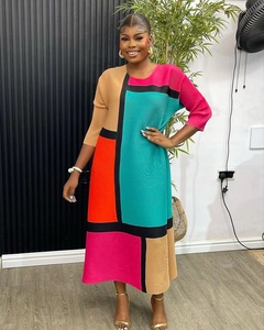 2023 mùa xuân xếp li ăn mặc dài màu chặn cục Nigeria thời trang ăn mặc của phụ nữ - Product Image 1