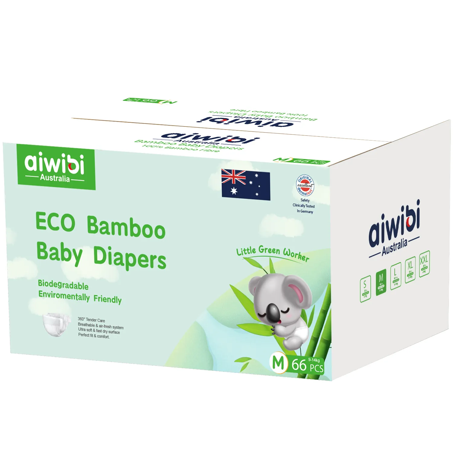 Aiwibi Biodegradable Bamboo Fabric Breathable Nappies Diapers NO MOQ Disposable Baby Diapers with Wetness Indicator