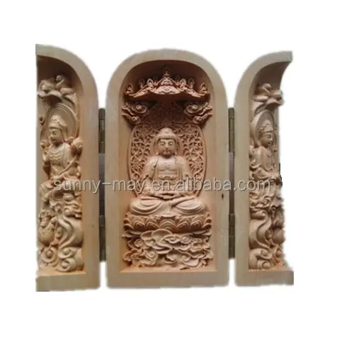 Zypresse Holz hand gefertigte Buddha Statue Holz schnitzerei Handwerk Ostasien Buddhismus