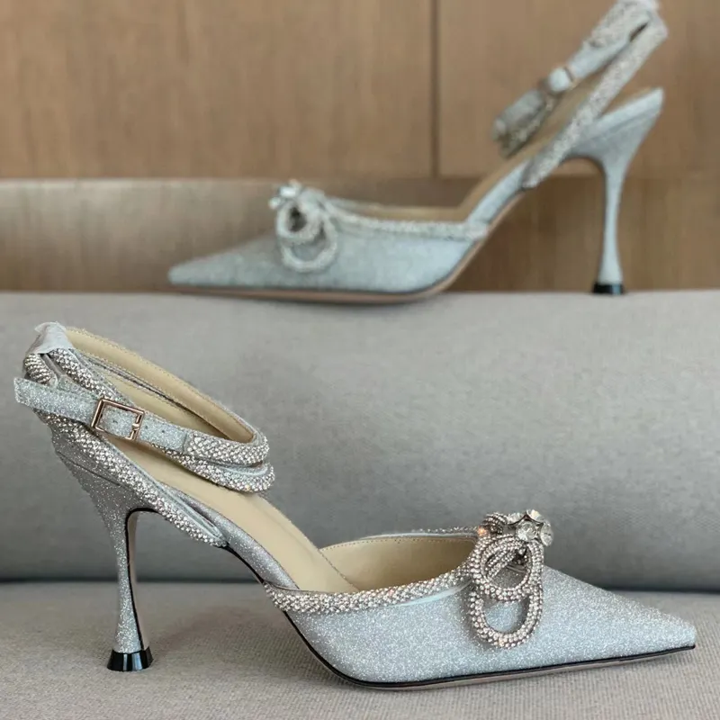 Scarpe da donna con strass tacchi a spillo muli scarpe tacchi con cinturino per donna tacchi alti sandalo trasparente