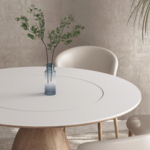 烧结石板1.8米餐桌12家用实木胡桃木丝带嵌入旋转圆桌 - Product Image 2