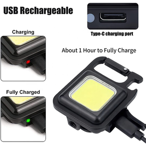充電式4ライトモードミニスモールLED懐中電灯キーホルダーミニコブ懐中電灯栓抜き付き、マグネットベース、ミニリンターナ