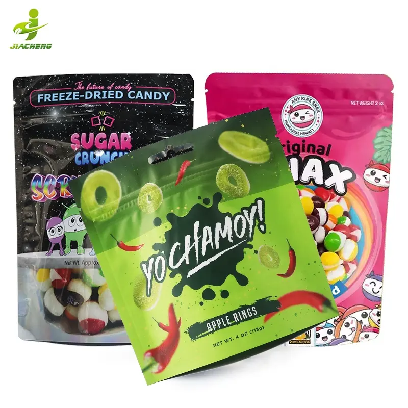 Özel koku geçirmez Zip kilit dondurulmuş kurutulmuş aperatifler sebze meyve tozu tatlılar Skittles Logo ile şeker gıda ambalaj torbaları