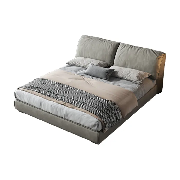 Venda imperdível Cama de couro simples e moderna para quarto principal, cama king size de 1,8 metros estilo creme, cama ondulado branca