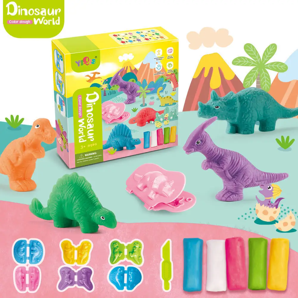 Gran oferta, juguete de tallo, arcilla de Color, juguetes de plastilina, mundo de dinosaurios, arcilla DIY, moldura de dinosaurio, arcilla de modelado de plastilina
