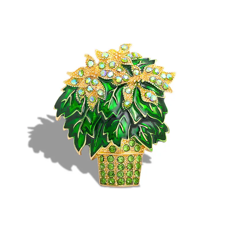Lady Suit Nova Chegada Moda Cristal Liga De Zinco Mulheres Jóias Strass Esmalte Verde Flor cesta Broche pin