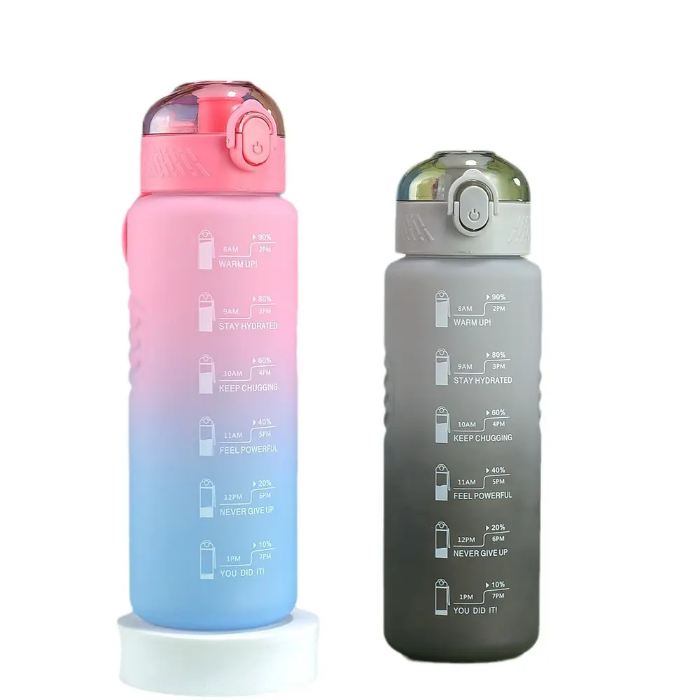 Botol air olahraga motivasi portabel, botol air olahraga ramah lingkungan bebas BPA 32Oz 1000ML dengan aliran Flip atas, tutup anti bocor