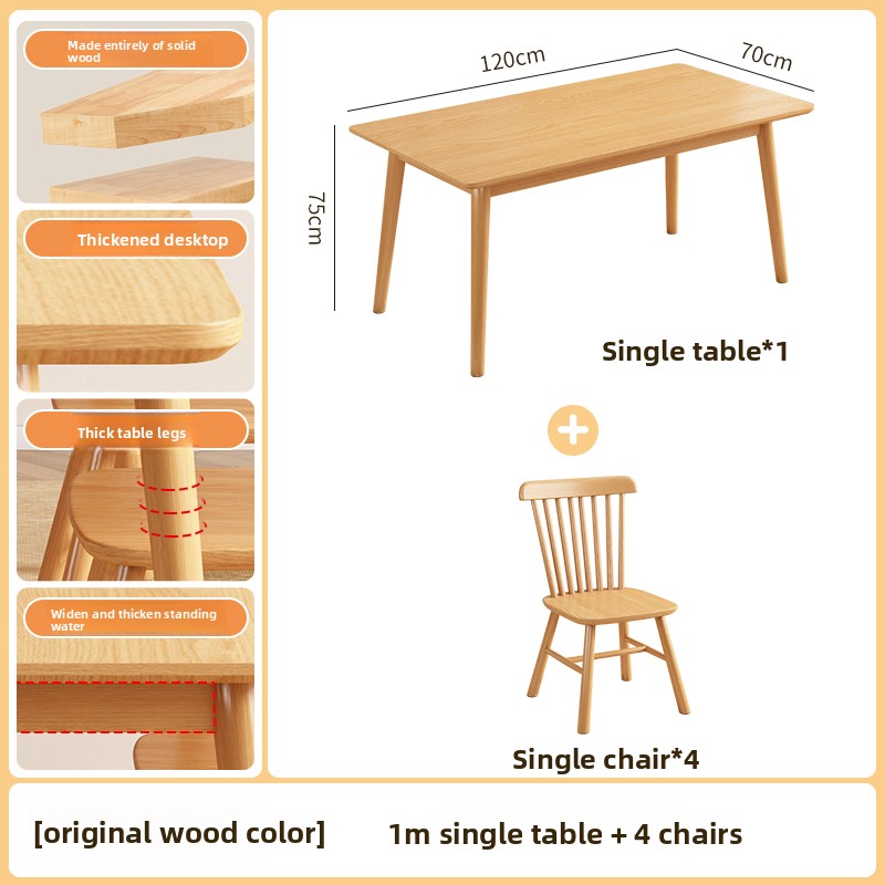 Table simple 120*70 + chaise Windsor*4 (tout en bois massif)