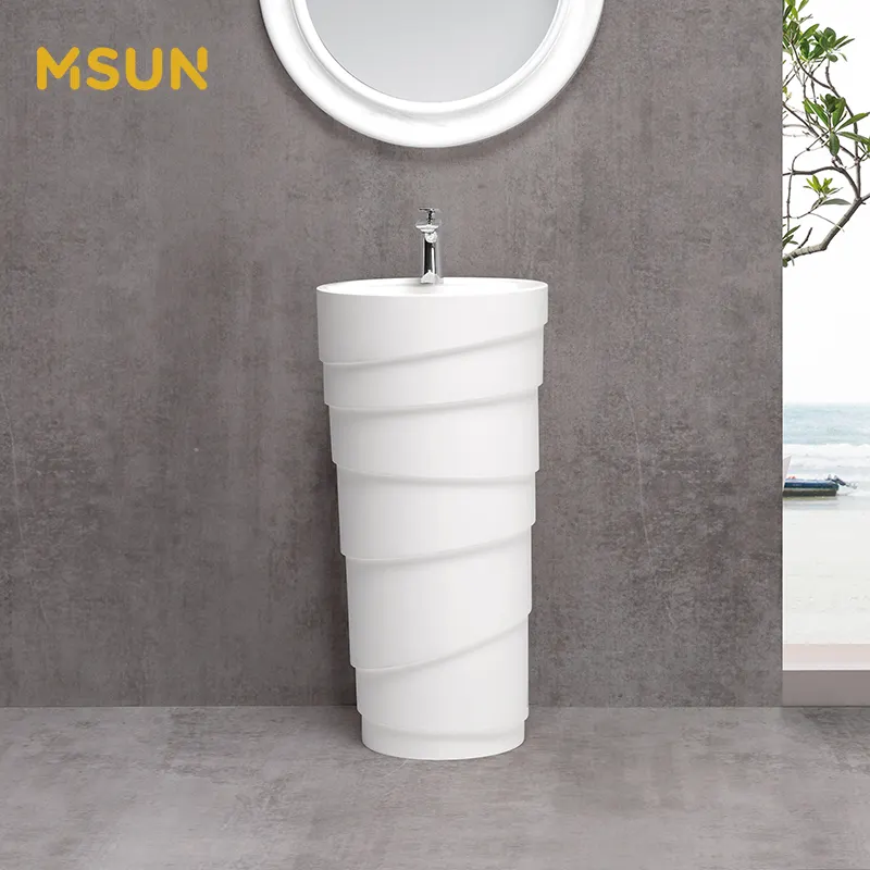 Shinmun — évier rond en résine, pierre de luxe pour salle de bain, bassin sur socle