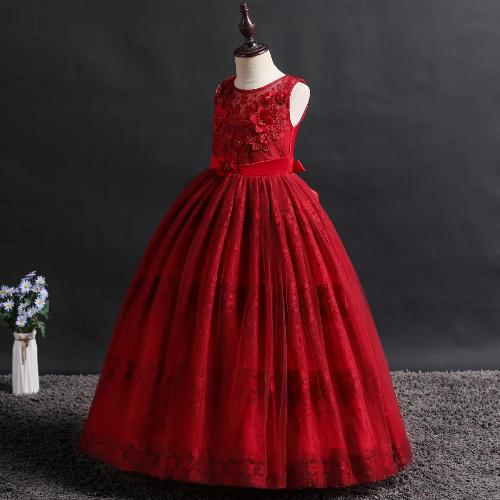 Blumen mädchen Kleid 2022 New Party Kinder kleider für Hochzeiten Hot Sale Bow Elegant Princess Long Dress